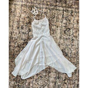 Angel Ivory Lace & Chiffon Halter Dress With Asymmetric Hem Size L
